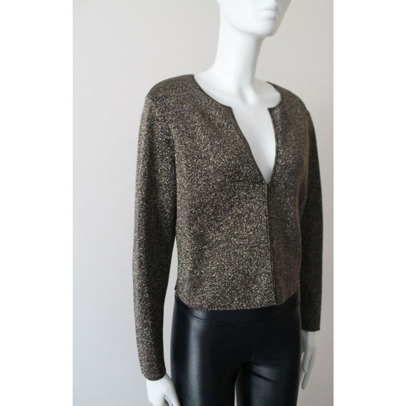 LK Bennett Lurex Plated Spark Cardigan Black/ Gold Size Medium - Picture 2 of 8